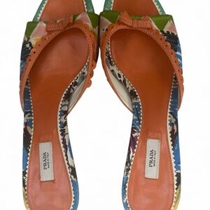 Rare Vintage Prada Orange Multicolor Bow Kitten Heels